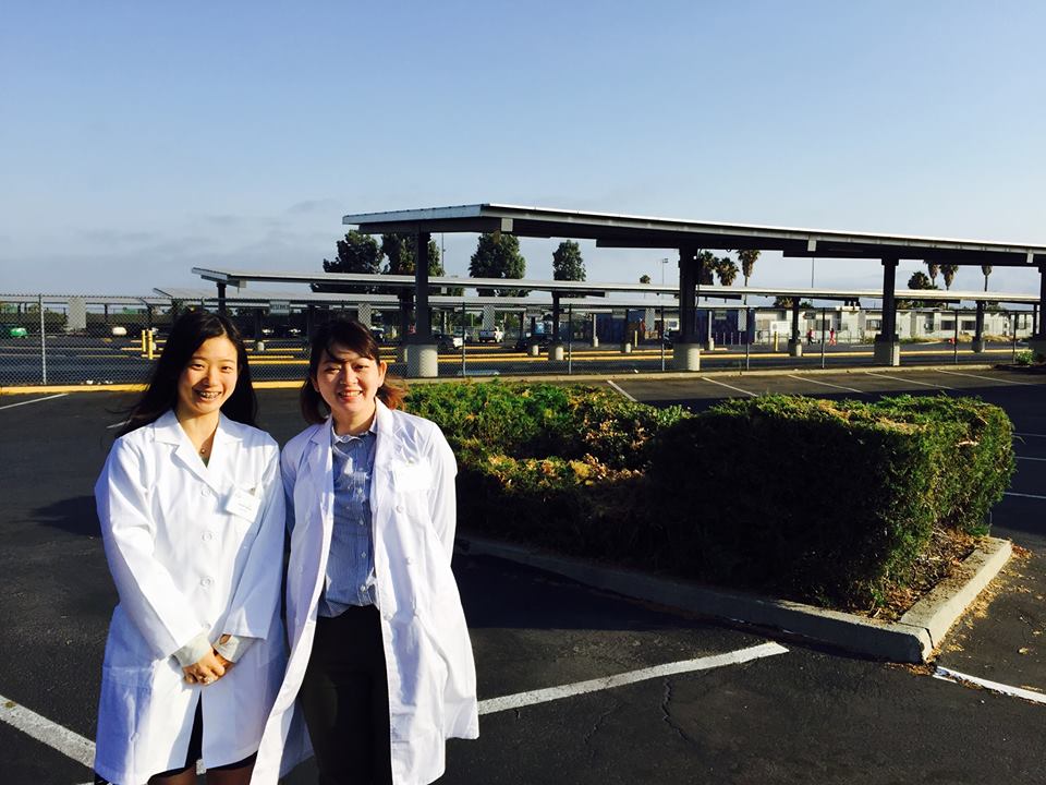 Ayumi Onaka and I getting ready for shadowing at Pacific Free Clinic.